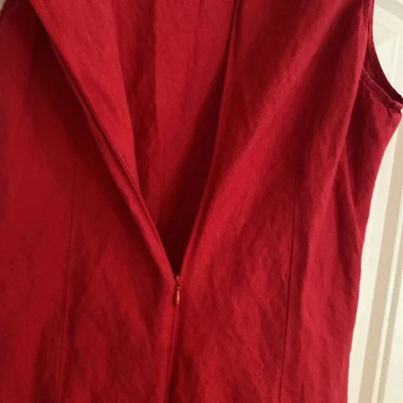 Spiegel 100% Linen (Flax) Cranberry Red long zippered tailored dress flaws pic 3 - Picture 9 of 15